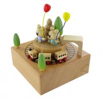 Boîtes à musique animées haut de gamme en bois Boîte à musique animée en bois "Deux ours aux ballons avec train tournant" - Laputa: le château dans le ciel (Joe Hisaishi).