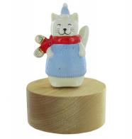 Boîtes à musique animées de Noël Boîte à musique animée de Noël avec socle en bois et chat de Noël en porcelaine - NC