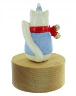 Boîtes à musique animées de Noël Boîte à musique animée de Noël avec socle en bois et chat de Noël en porcelaine - NC