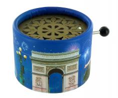 Boîtes à musique à manivelle rondes en carton Boîte à musique à manivelle ronde en carton avec mécanisme musical de 18 notes - Les Champs Elysées (Joe Dassin)