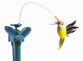 Animaux automates musicaux Oiseau automate solaire - Colibri volant autour d'un piquet dot&eacute; de cellules photovolta&iuml;ques