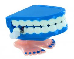 Petits automates m&eacute;caniques Petit automate m&eacute;canique en r&eacute;sine avec m&eacute;canisme &agrave; ressort - Dentier m&eacute;canique bleu