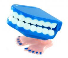 Petits automates m&eacute;caniques Petit automate m&eacute;canique en r&eacute;sine avec m&eacute;canisme &agrave; ressort - Dentier m&eacute;canique bleu