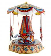 Jouets m&eacute;caniques en m&eacute;tal, t&ocirc;le ou fer blanc Jouet m&eacute;canique en m&eacute;tal (fer-blanc: t&ocirc;le d'acier recouverte d'&eacute;tain) - Carrousel avec 4 chevaux