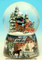 Boules à neige musicales de Noël disponibles sur commande (nous contacter) Boule à neige musicale de Noël : boule à neige musicale avec charrette