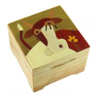 Boîtes à musique traditionnelles fabriquées en France Boîte à musique avec marqueterie traditionnelle : marqueterie vache
