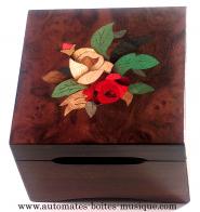 Boîtes à musique traditionnelles fabriquées en France Boîte à musique avec marqueterie traditionnelle : marqueterie fleurs