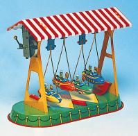 Jouets mécaniques en métal, tôle ou fer blanc Jouet mécanique en métal, tôle et fer blanc : jouet mécanique manège avec nacelles