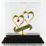 Boîtes à musique en cristal Swarovski Mini vitrine 2 coeurs plaqués en cristal Swarovski anniversaire de mariage