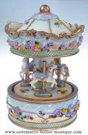 Carrousels musicaux miniatures en résine Carrousel musical miniature : carrousel musical avec fleurs Réf : 14135