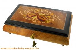 Boîtes à bijoux musicales en bois naturel fabriquées en Italie (18 et 30 lames) Boîte à bijoux musicale en bois naturel : boîte à bijoux avec marqueterie instruments de musique