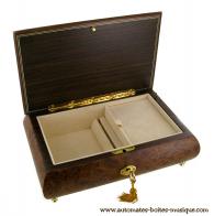Boîtes à bijoux musicales en bois naturel fabriquées en Italie (18 et 30 lames) Boîte à bijoux musicale en bois naturel : boîte à bijoux avec marqueterie arabesques