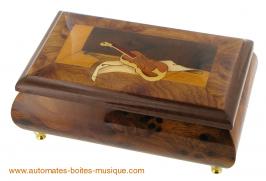 Boîtes à bijoux musicales en bois naturel fabriquées en Italie (18 et 30 lames) Boîte à bijoux musicale en bois naturel : boîte à bijoux musicale avec marqueterie instruments de musique
