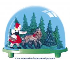 Boules à neige classiques non musicales fabriquées en Allemagne Boule à neige classique non musicale allemande : boule à neige en plastique avec le petit Chaperon rouge et le loup