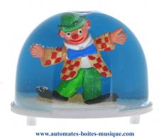 Boules à neige non musicales fabriquées en Allemagne (sur commande) Boule à neige classique non musicale allemande : boule à neige en plastique avec clown