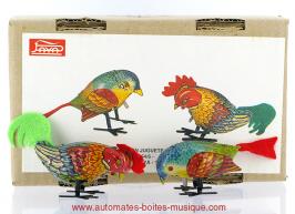 Jouets mécaniques en métal, tôle ou fer blanc Jouet mécanique en métal, tôle et fer blanc : jouets mécaniques coq et oiseau