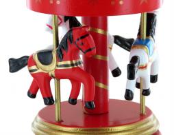 Carrousels musicaux miniatures en bois Carrousel musical miniature en bois : carrousel musical miniature vert et rouge de taille moyenne