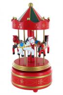 Carrousels musicaux miniatures en bois Carrousel musical miniature en bois : carrousel musical miniature vert et rouge de grande taille