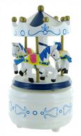 Carrousels musicaux miniatures en bois Carrousel musical miniature en bois : carrousel musical miniature bleu et blanc de petite taille