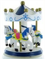 Carrousels musicaux miniatures en bois Carrousel musical miniature en bois : carrousel musical miniature bleu et blanc de petite taille
