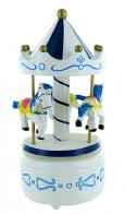 Carrousels musicaux miniatures en bois Carrousel musical miniature en bois : carrousel musical miniature blanc et bleu de taille moyenne