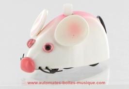 Petits automates mécaniques Automate animal marcheur mécanique : automate souris mécanique blanche et rose