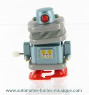 Petits automates mécaniques Automate robot mécanique marcheur : automate robot gris en résine avec remontoir