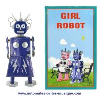 Jouets en métal, tôle ou fer blanc : robots mécaniques en métal Robot mécanique en métal, tôle et fer blanc : robot mécanique en métal "Girl robot" violet