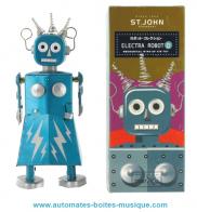 Jouets en métal, tôle ou fer blanc : robots mécaniques en métal Robot mécanique en métal, tôle et fer blanc : robot mécanique en métal "Girl robot" bleu
