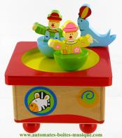 Boîtes à musique avec personnages Boîte à musique animée en bois pour enfants : boîte à musique animée avec clowns