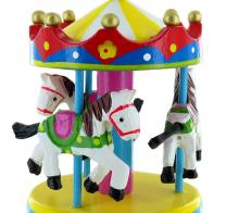 Carrousels musicaux miniatures en bois Carrousel musical miniature en bois : carrousel musical miniature rouge/jaune