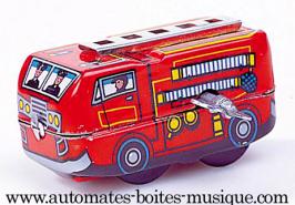 Jouets mécaniques en métal, tôle ou fer blanc Jouet mécanique en métal, tôle et fer blanc : jouet mécanique camion de pompiers