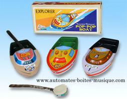 Jouets en métal, tôle ou fer blanc: bâteaux pop-pop Bateau pop-pop en métal, tôle et fer blanc : jouet bateau pop-pop en métal agraphé