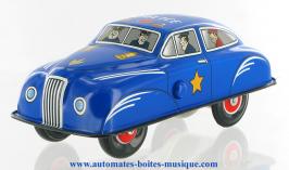 Jouets mécaniques en métal, tôle ou fer blanc Jouet mécanique en métal, tôle et fer blanc agrafé : jouet mécanique "Voiture bleue à friction"