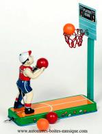 Jouets mécaniques en métal, tôle ou fer blanc Jouet mécanique en métal de collection : jouet mécanique panier de basket