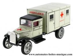 Jouets mécaniques en métal, tôle ou fer blanc non disponibles Jouet mécanique en métal, tôle et fer blanc agrafé : jouet mécanique "Camion ambulance"