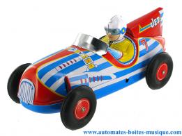 Jouets mécaniques en métal, tôle ou fer blanc Jouet mécanique en métal, tôle et fer blanc agrafé : jouet mécanique "Jet car"