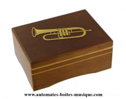 Petites boîtes à musique en bois Boîte à musique en bois économique : boîte à musique avec décor en laiton "Trompette"