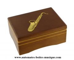Petites boîtes à musique en bois Boîte à musique en bois économique : boîte à musique avec décor en laiton "Saxophone"