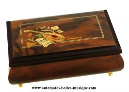Boîtes à bijoux musicales en bois naturel fabriquées en Italie (18 et 30 lames) Boîte à bijoux musicale en bois marqueté : boîte à bijoux musicale avec marqueterie instruments de musique