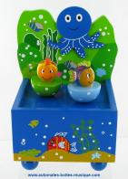 Boîtes à musique avec animaux Boîte à musique animée pour enfants : boite à musique en bois avec poissons d'aquarium dansants
