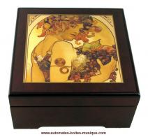 Boîtes à bijoux musicales avec photo Boîte à bijoux musicale en bois sans ballerine : boîte à bijoux musicale avec un dessin d'Alphons Mucha