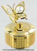 Boîtes à musique en cristal Swarovski Boîte à musique en métal doré et cristal Swarovski : boîte à musique Swarovski Papillon "La flûte enchantée"
