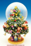 Boules à neige musicales de Noël disponibles sur commande (nous contacter) Boule à neige musicale de Noël : boule à neige musicale avec sapin et assistants du Père Noël