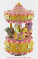 Carrousels musicaux miniatures en polystone Carrousel musical miniature : carrousel musical avec ours sur des animaux de carrousel