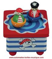 Boîtes à musique avec personnages Boîte à musique animée pour enfant : boîte à musique en bois avec deux pirates