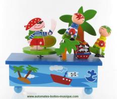 Boîtes à musique avec personnages Boîte à musique animée pour enfant : boîte à musique en bois avec deux pirates