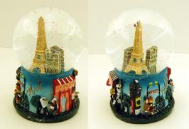 Boules à neige musicales classiques Boule à neige musicale : boule à neige touristique avec la Tour Eiffel, l'arc de Triomphe et Notre Dame