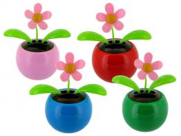 Figurines solaires - Fleurs solaires Fleur en pot animée par une cellule photovoltaïque : fleur animée solaire avec pot rouge