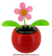 Figurines solaires - Fleurs solaires Fleur en pot animée par une cellule photovoltaïque : fleur animée solaire avec pot rouge